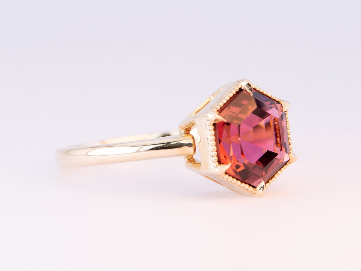 3.12ct Hexagon Rubellite Tourmaline Engagement Ring 14K Gold R6643 Aurora Designer