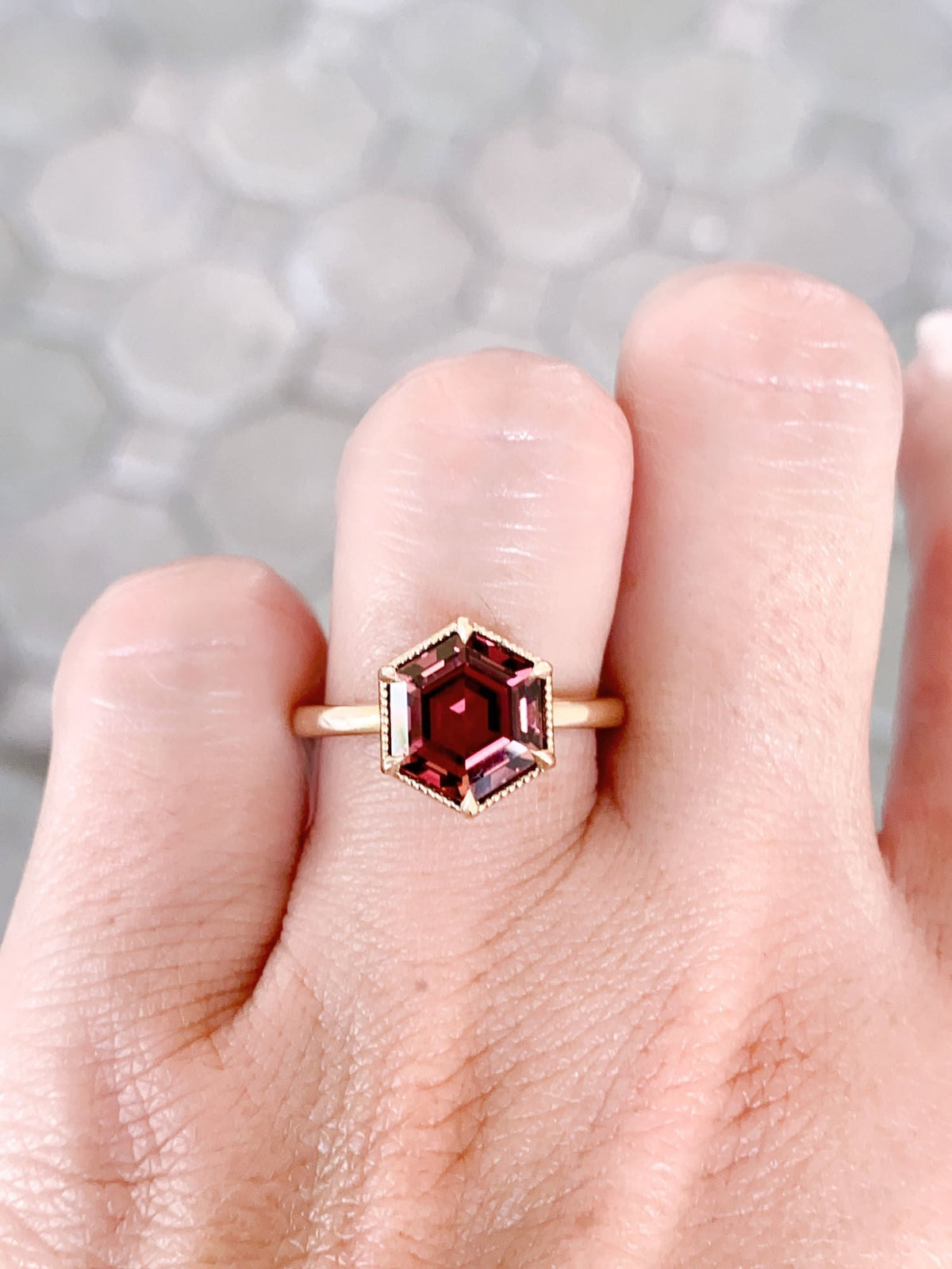 3.12ct Hexagon Rubellite Tourmaline Engagement Ring 14K Gold R6643 Aurora Designer