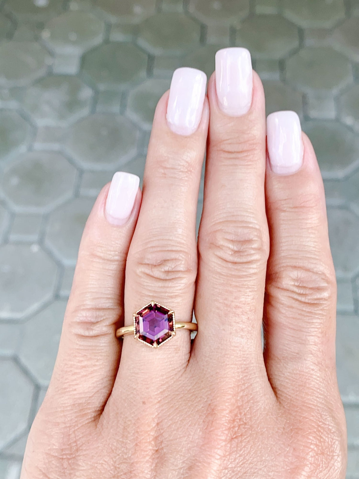 3.12ct Hexagon Rubellite Tourmaline Engagement Ring 14K Gold R6643 Aurora Designer