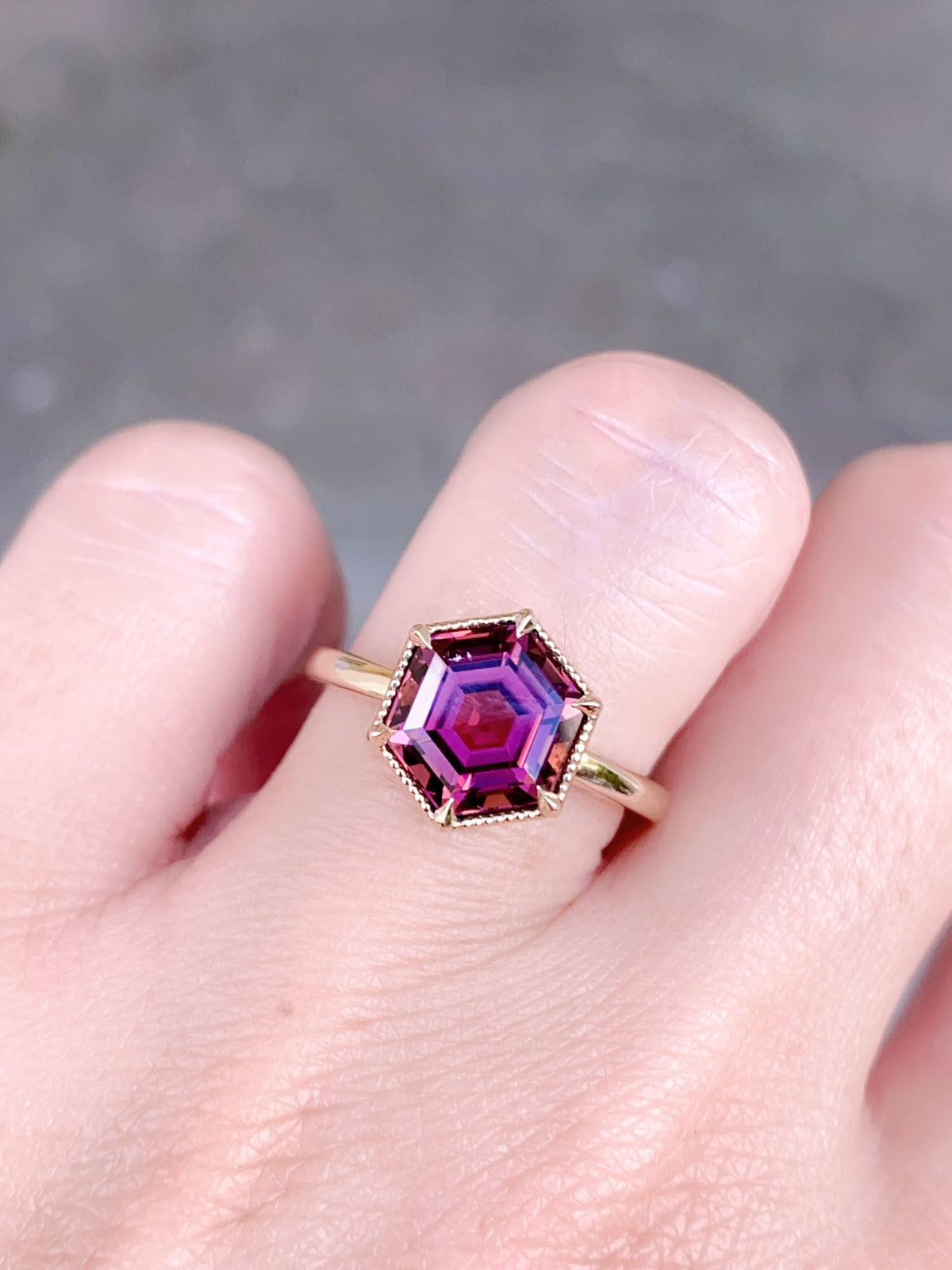 3.12ct Hexagon Rubellite Tourmaline Engagement Ring 14K Gold R6643 Aurora Designer