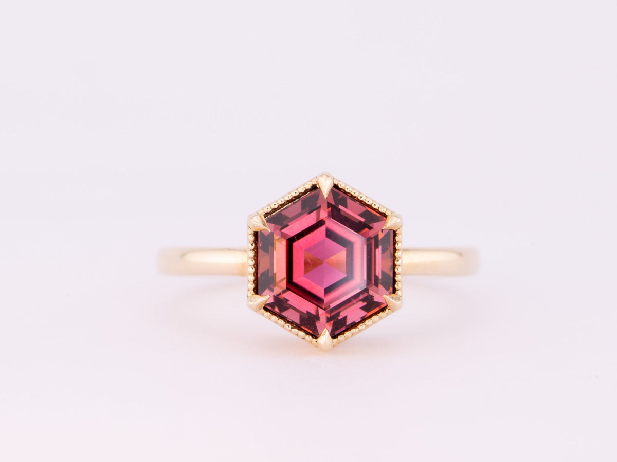 3.12ct Hexagon Rubellite Tourmaline Engagement Ring 14K Gold R6643 Aurora Designer
