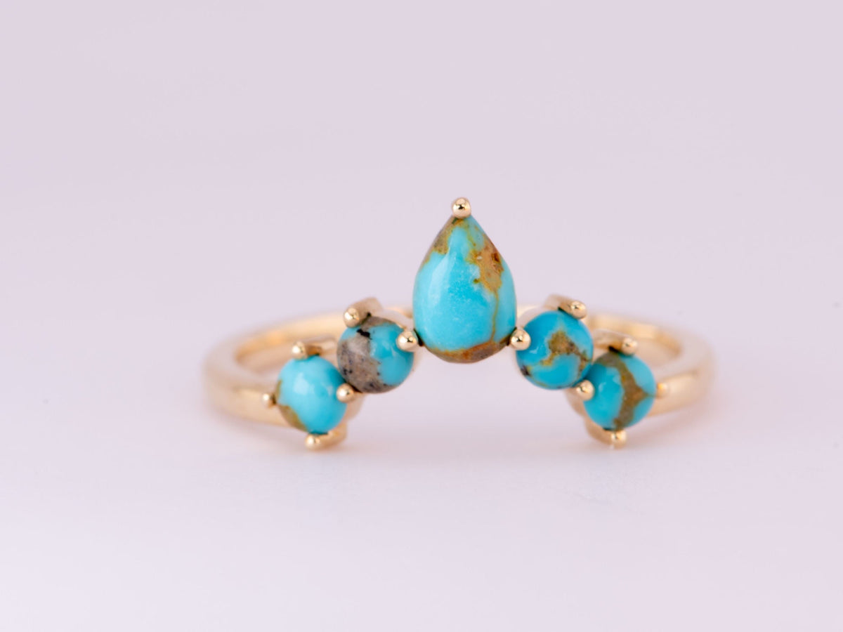 Blue Green Turquoise with Matrix Crown Wedding Band 14K Gold M5056 Aurora Designer