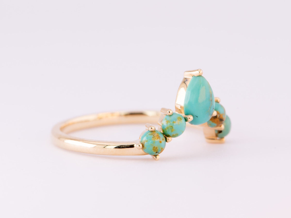 Blue Green Turquoise with Matrix Crown Wedding Band 14K Gold M5056 Aurora Designer
