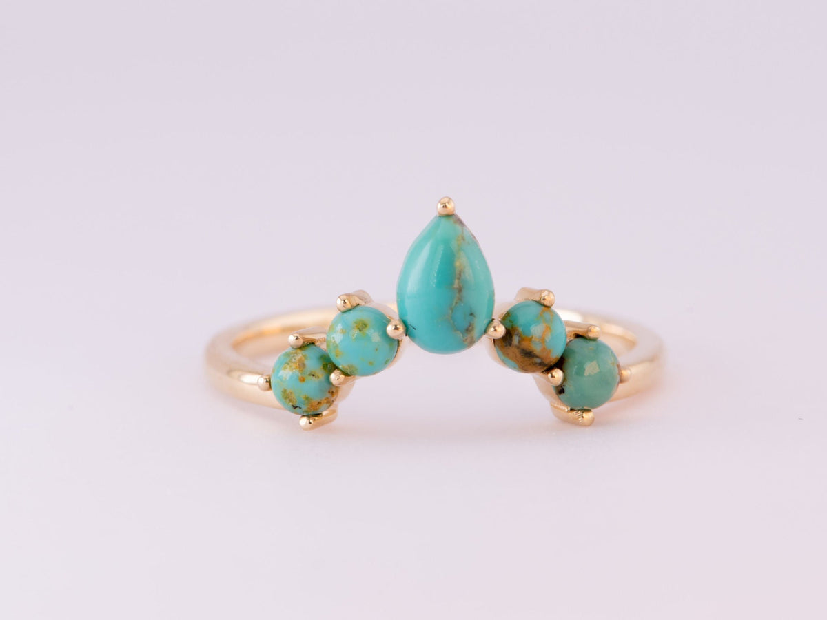 Blue Green Turquoise with Matrix Crown Wedding Band 14K Gold M5056 Aurora Designer