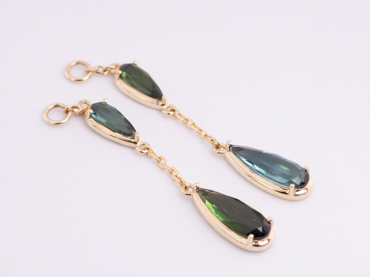 Elongated Shape Lagoon Tourmaline Ear Dangles 14K Gold Versatile Design R3190 Aurora Designer