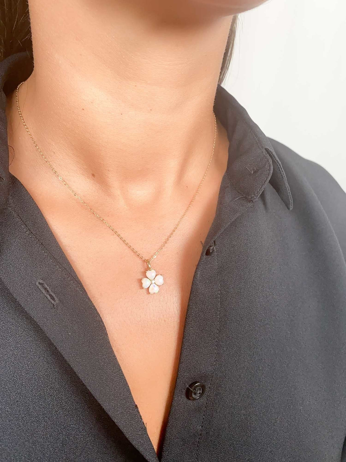 Solid Australian Opal and Diamond Clover Pendant 14K Gold R4516 Aurora Designer