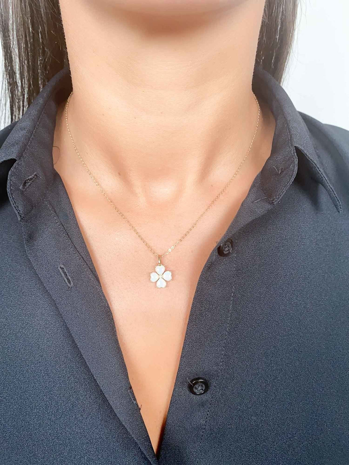 Solid Australian Opal and Diamond Clover Pendant 14K Gold R4516 Aurora Designer