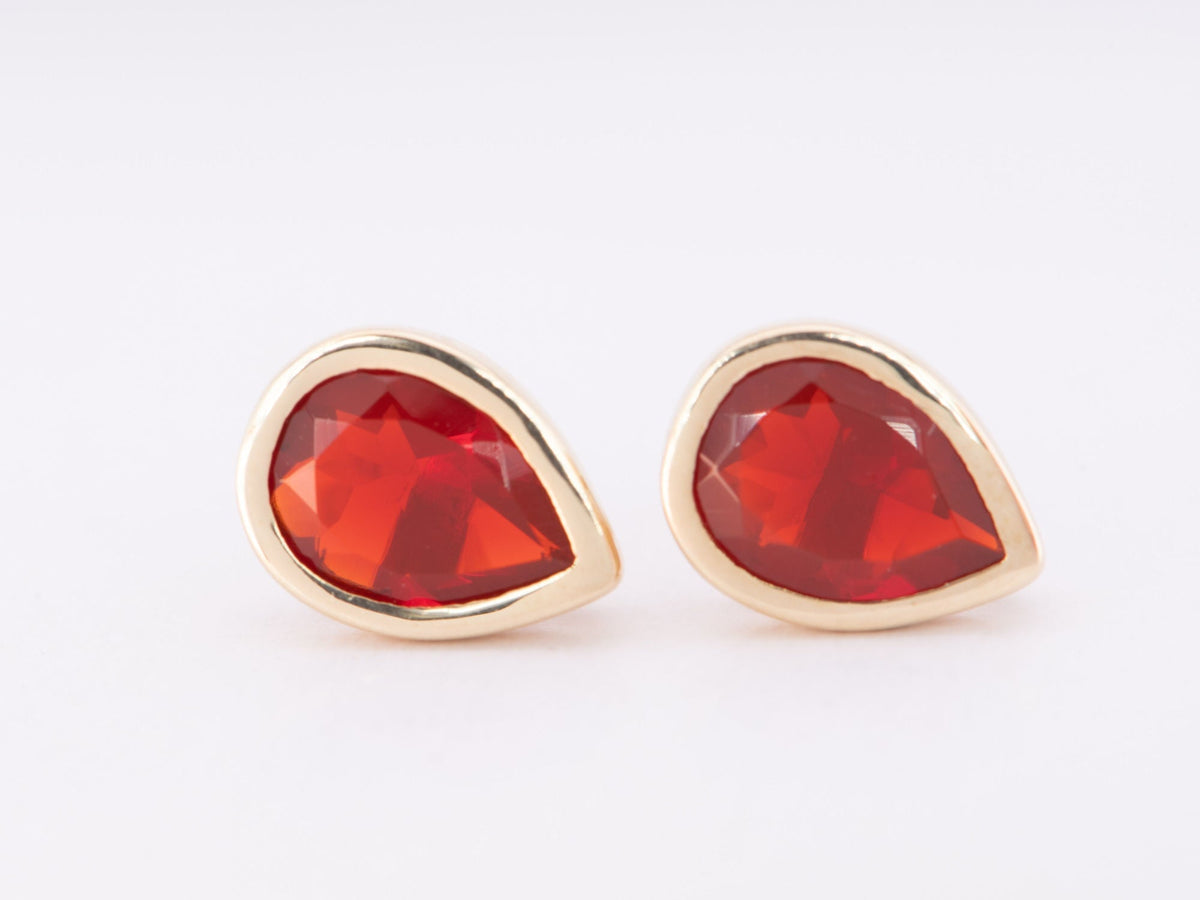 Mexican Fire Opal Bezel Set Ear Studs 14K Gold R3191 Aurora Designer