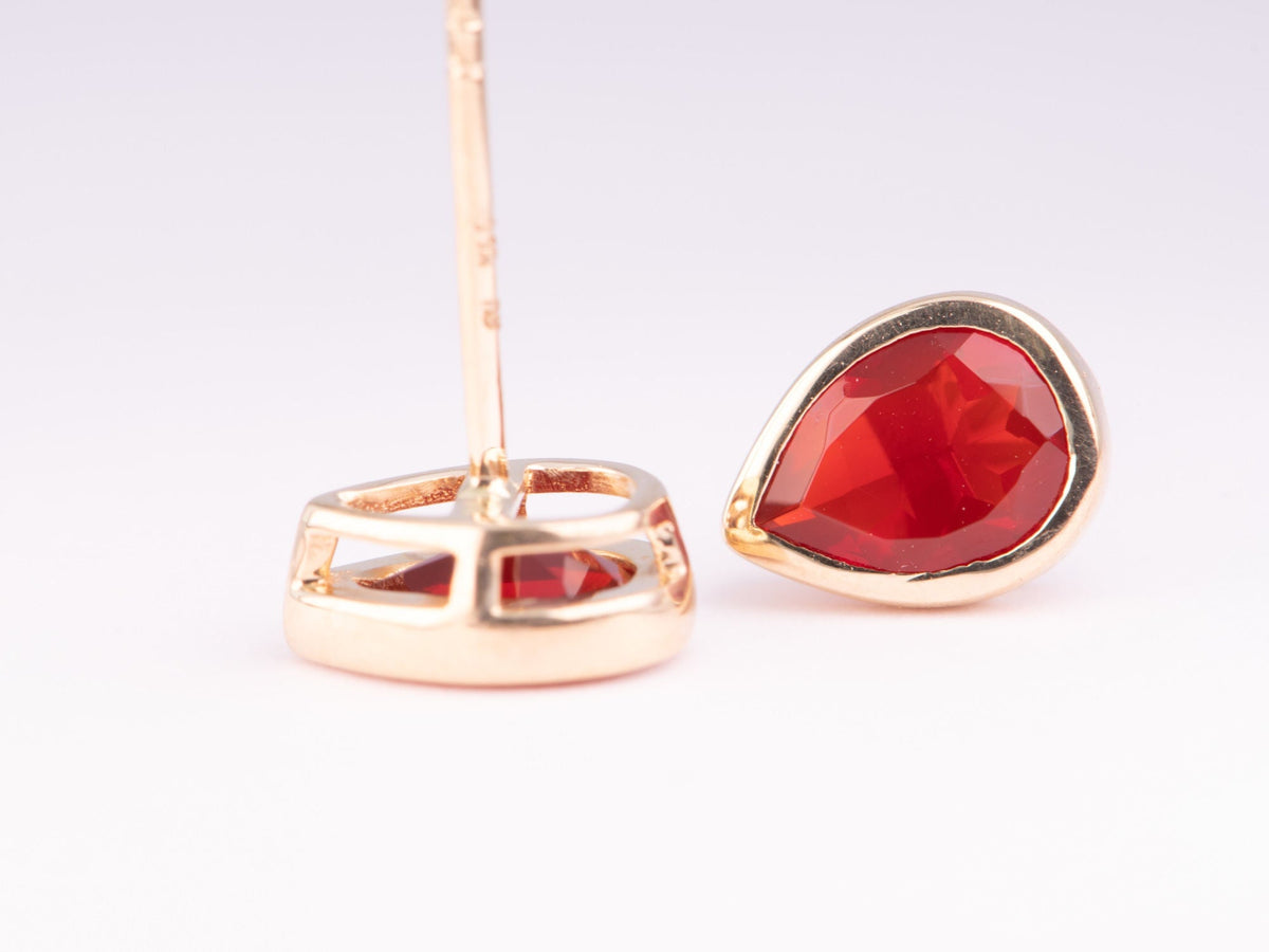 Mexican Fire Opal Bezel Set Ear Studs 14K Gold R3191 Aurora Designer