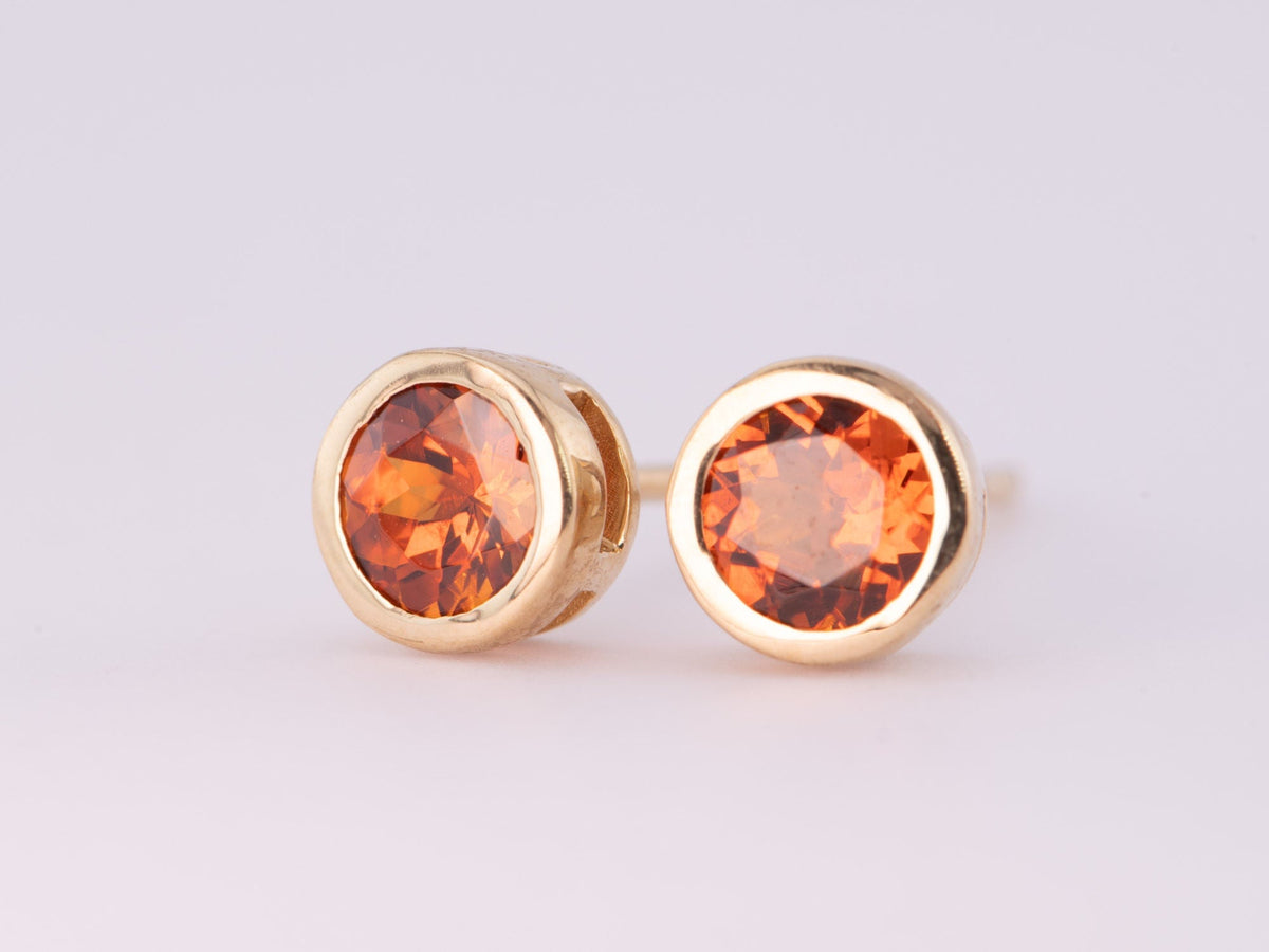 Spessatite Garnet Bezel Set Ear Studs 14K Gold R3194 Aurora Designer