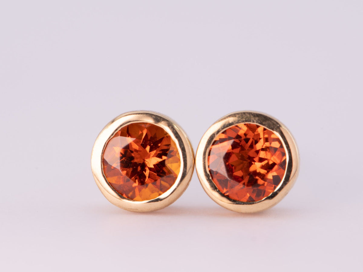 Spessatite Garnet Bezel Set Ear Studs 14K Gold R3194 Aurora Designer