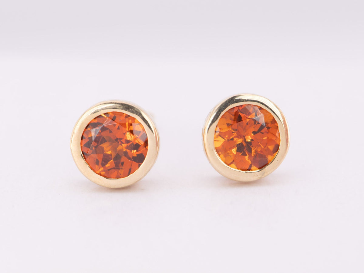 Spessatite Garnet Bezel Set Ear Studs 14K Gold R3194 Aurora Designer