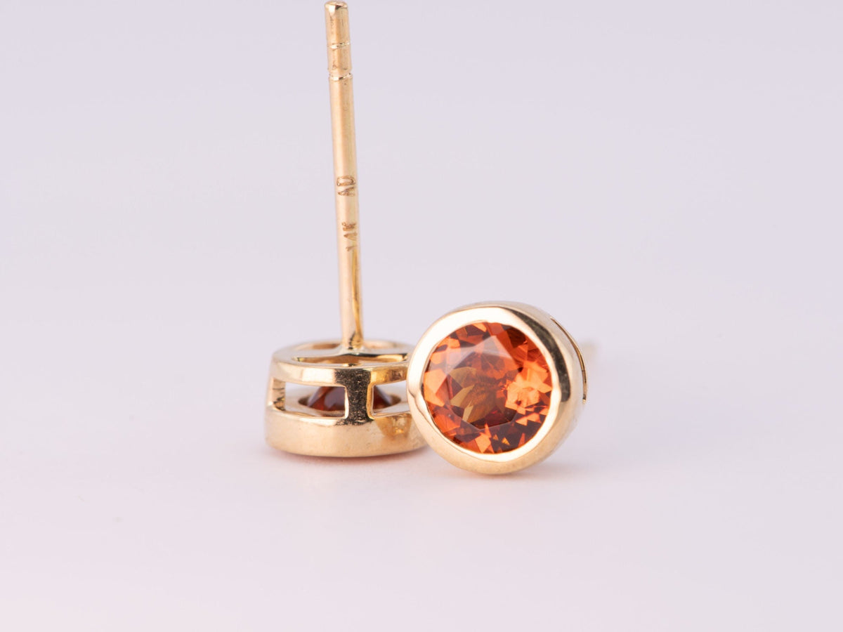 Spessatite Garnet Bezel Set Ear Studs 14K Gold R3194 Aurora Designer