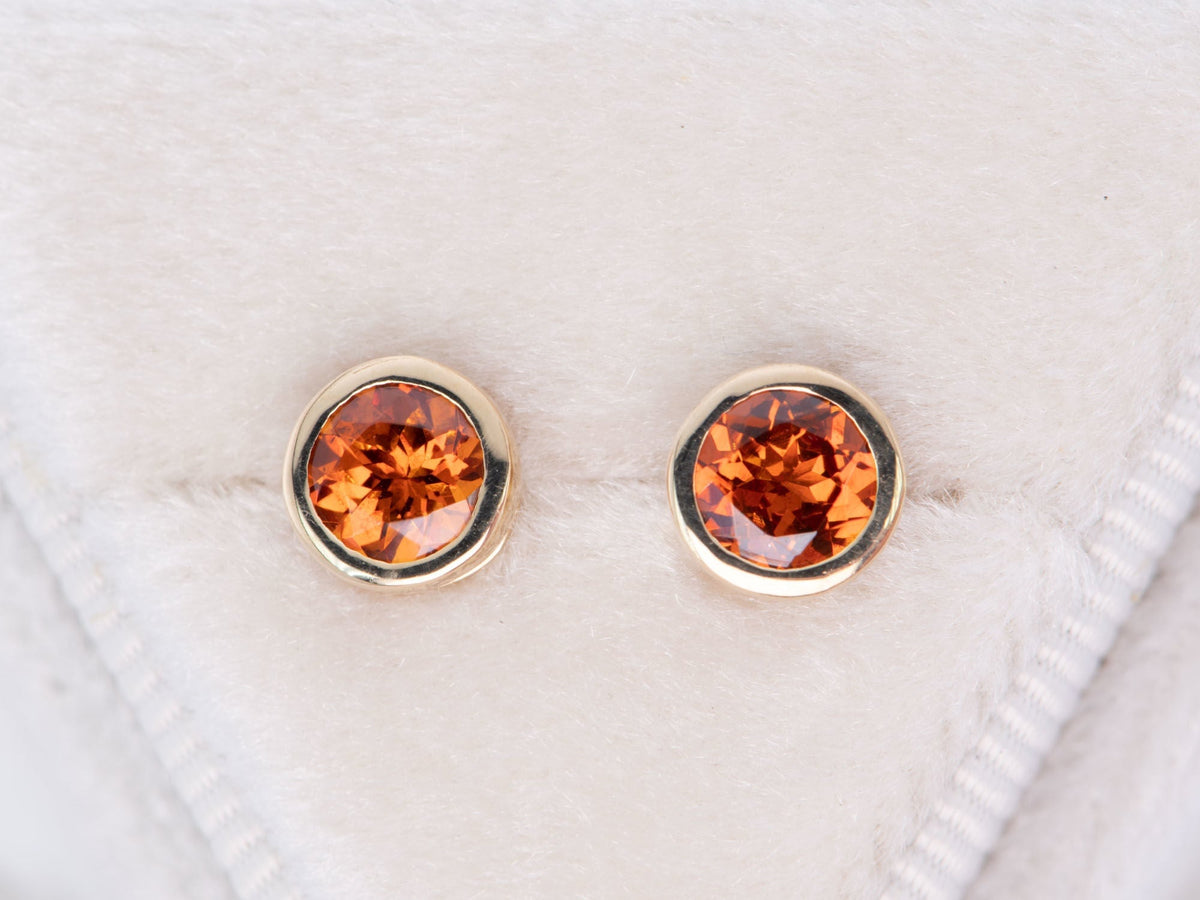 Spessatite Garnet Bezel Set Ear Studs 14K Gold R3194 Aurora Designer