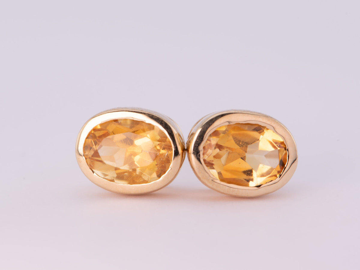 Citrine Bezel Set Ear Studs 14K Gold R3195 Aurora Designer