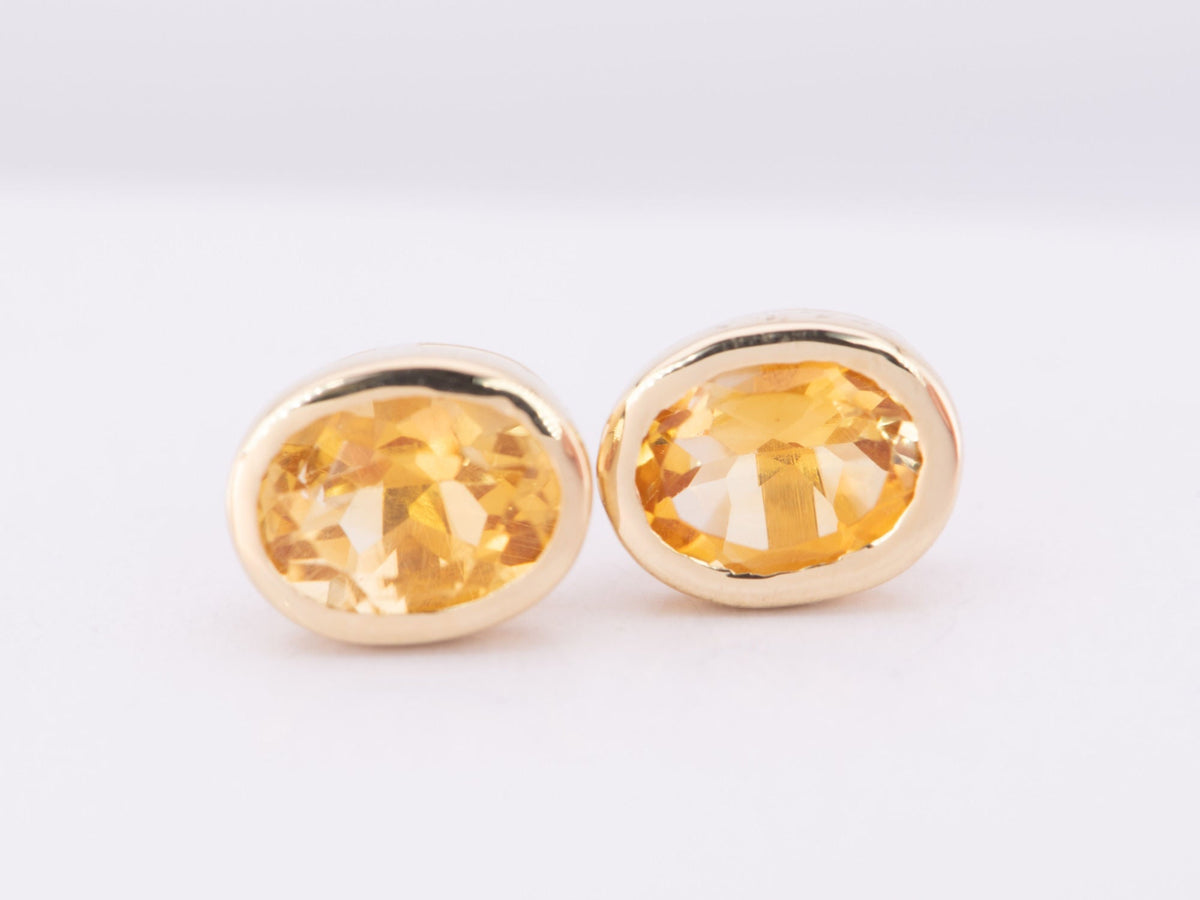 Citrine Bezel Set Ear Studs 14K Gold R3195 Aurora Designer