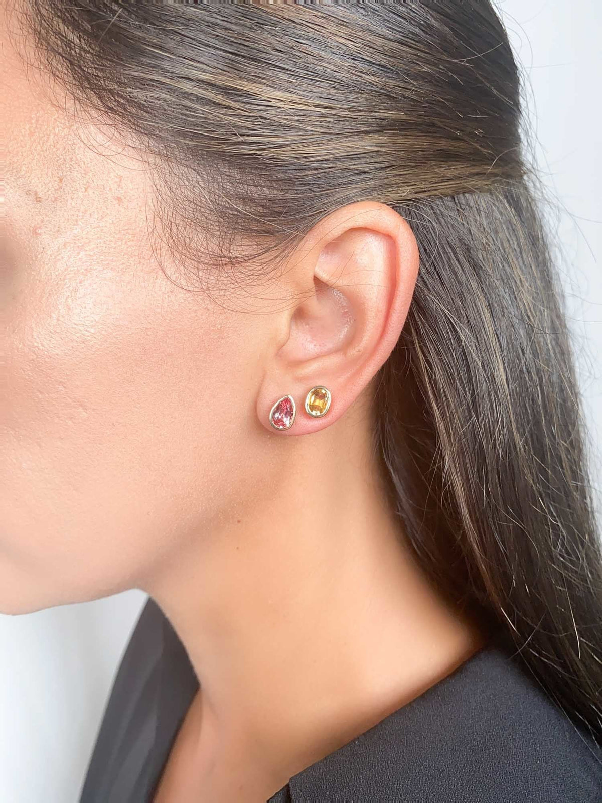 Citrine Bezel Set Ear Studs 14K Gold R3195 Aurora Designer