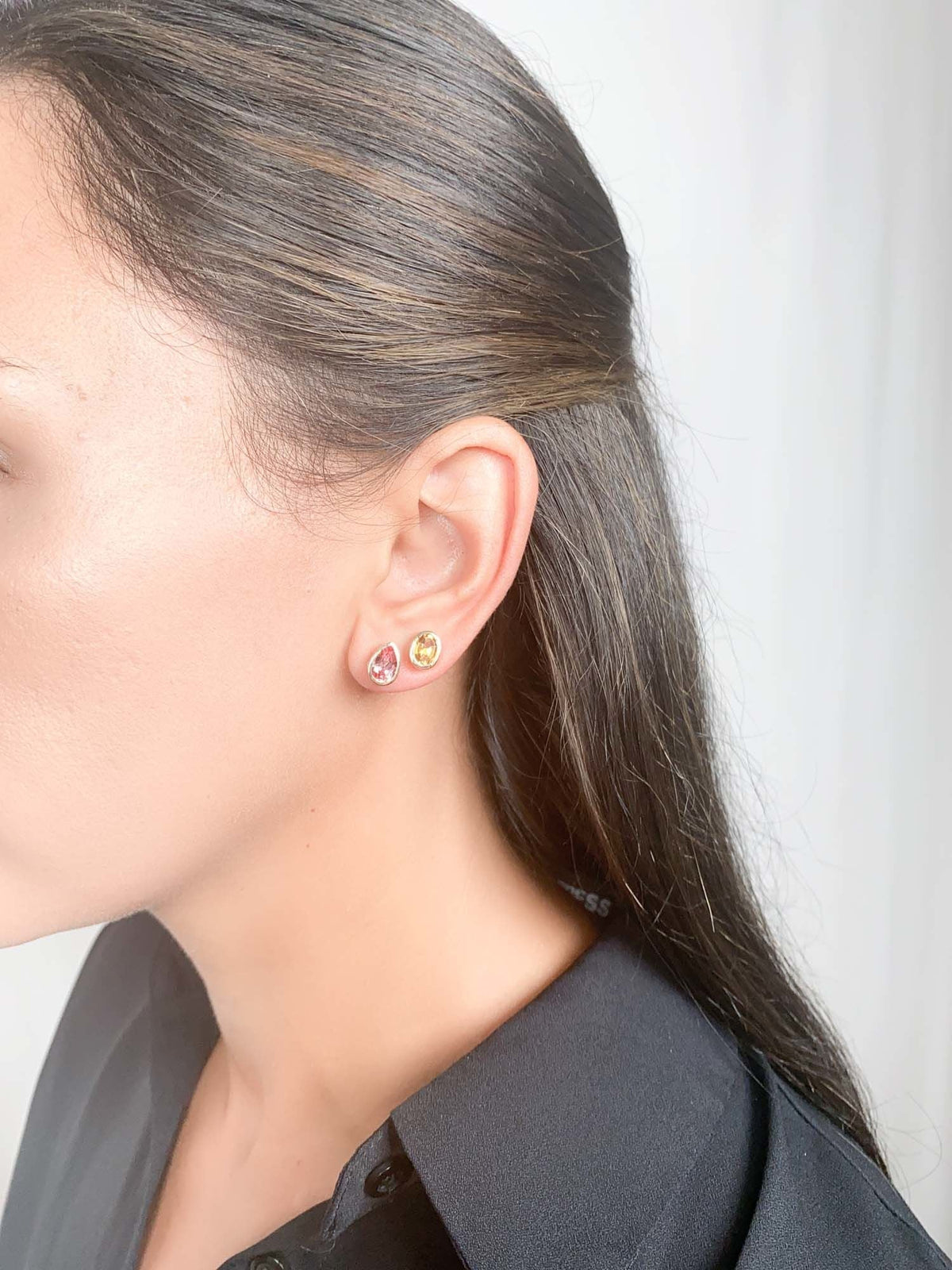 Citrine Bezel Set Ear Studs 14K Gold R3195 Aurora Designer
