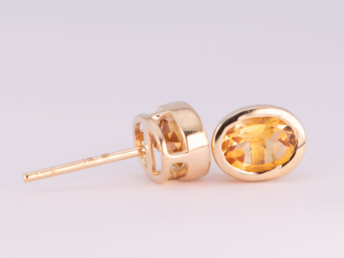 Citrine Bezel Set Ear Studs 14K Gold R3195 Aurora Designer