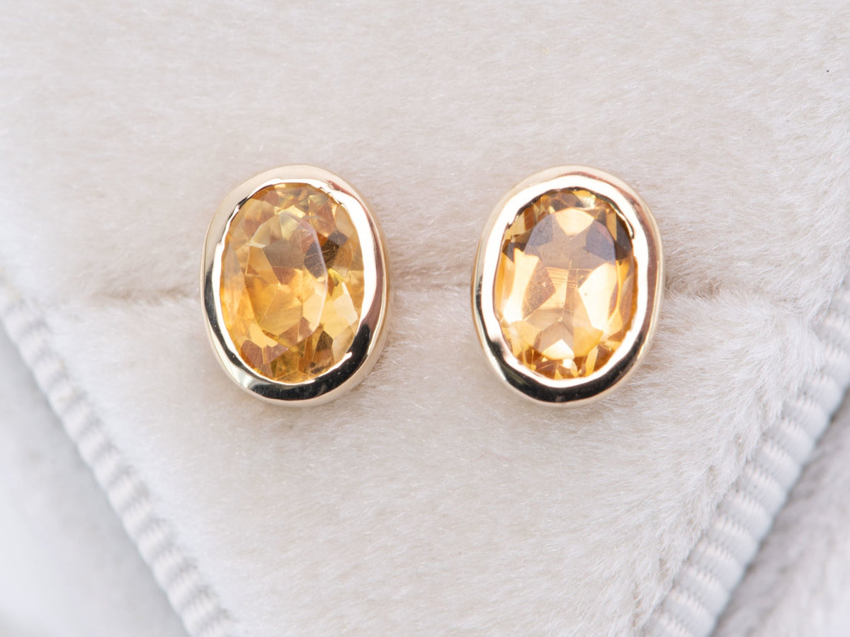 Citrine Bezel Set Ear Studs 14K Gold R3195 Aurora Designer