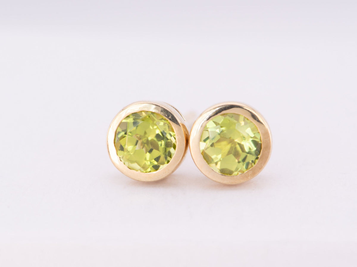 Peridot Bezel Set Ear Studs 14K Gold R3196 Aurora Designer