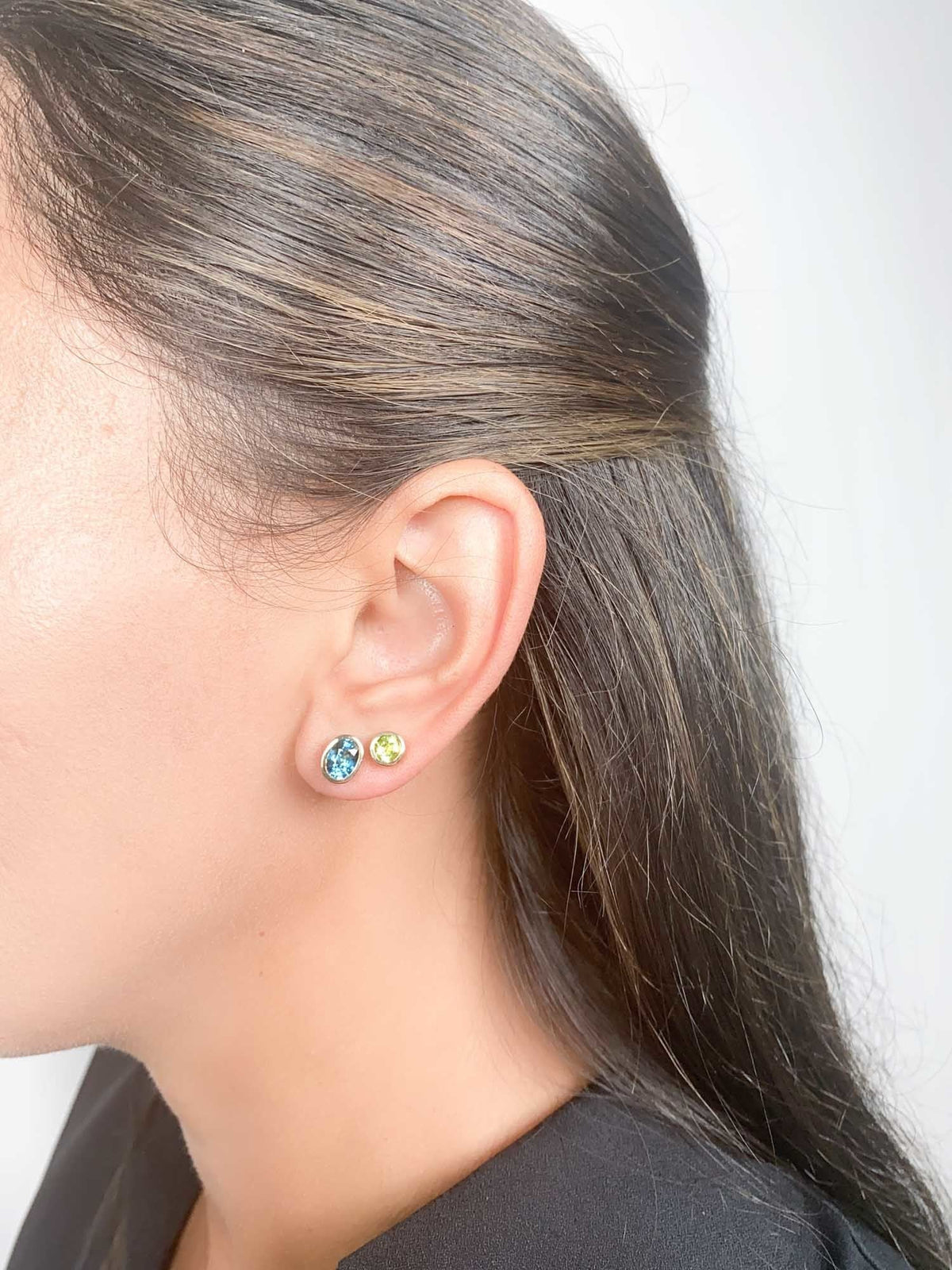 Peridot Bezel Set Ear Studs 14K Gold R3196 Aurora Designer