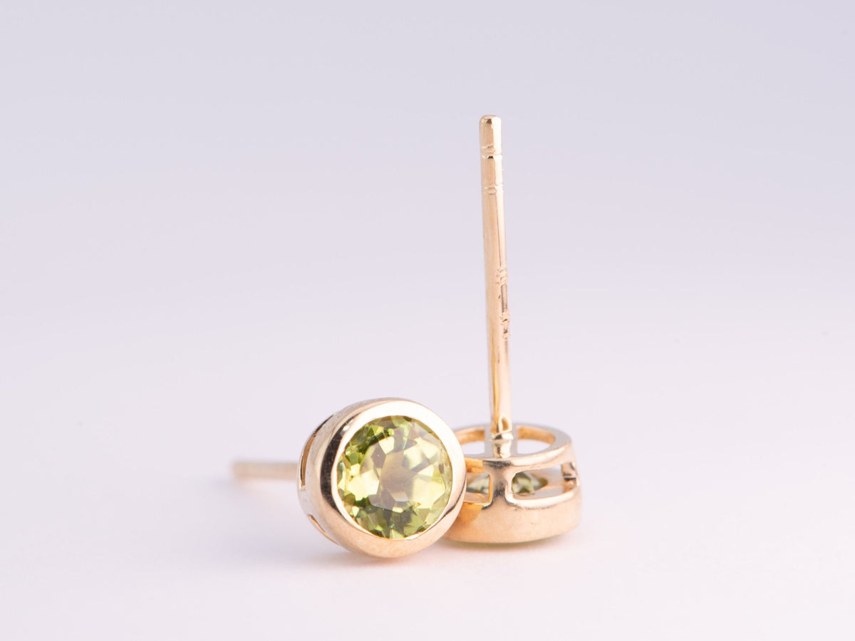 Peridot Bezel Set Ear Studs 14K Gold R3196 Aurora Designer