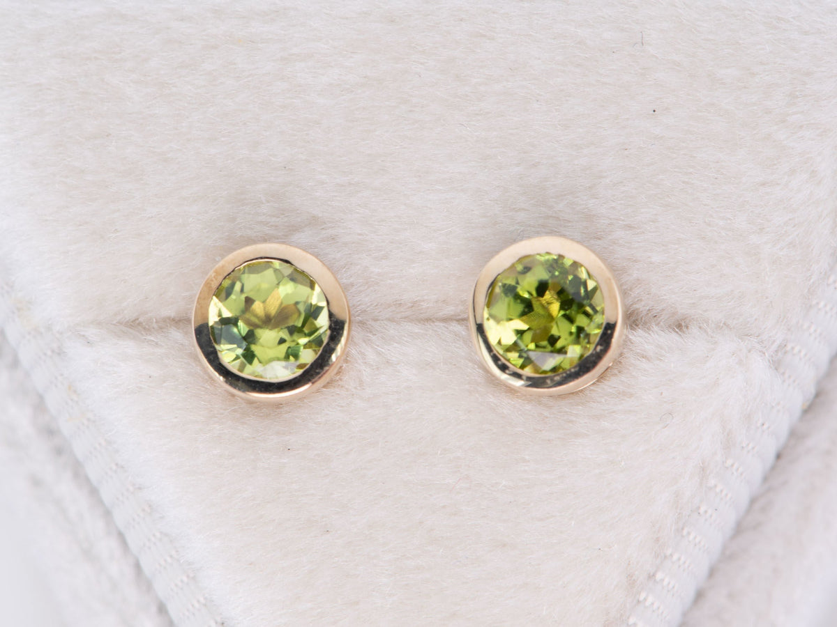 Peridot Bezel Set Ear Studs 14K Gold R3196 Aurora Designer