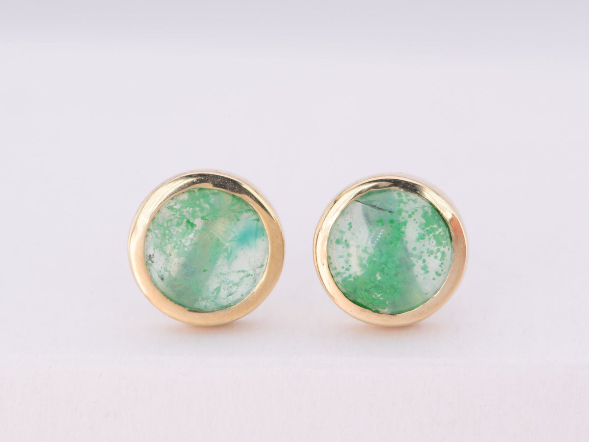Gem Silica Bezel Set Ear Studs 14K Gold R3198 Aurora Designer