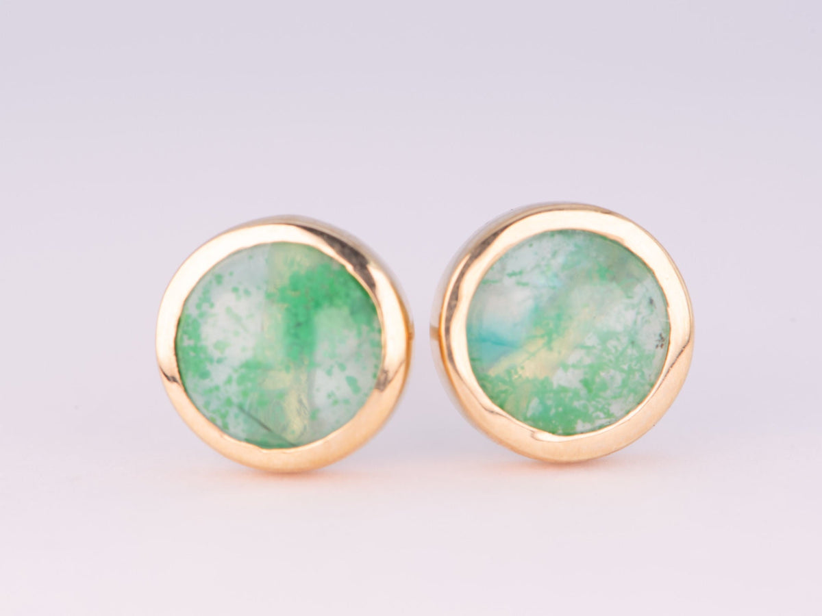 Gem Silica Bezel Set Ear Studs 14K Gold R3198 Aurora Designer