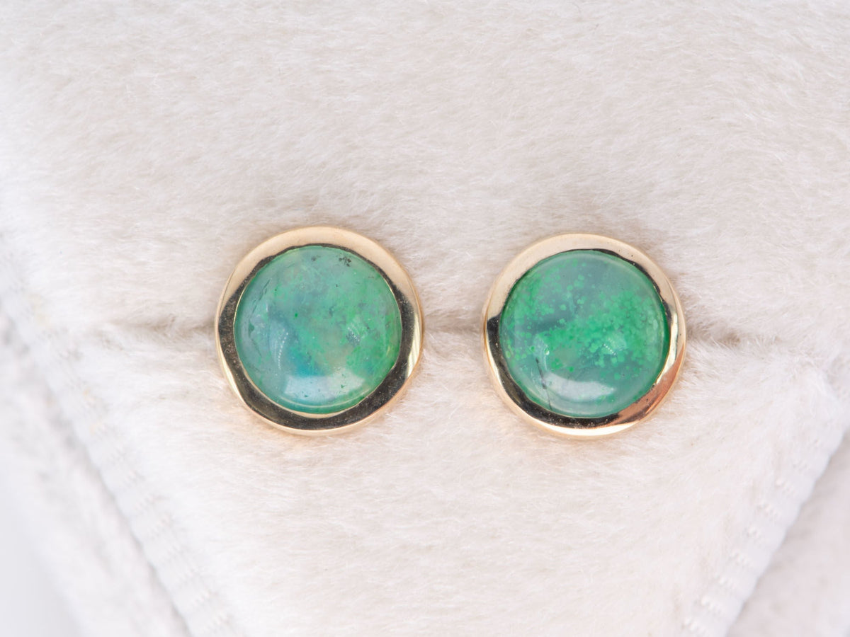 Gem Silica Bezel Set Ear Studs 14K Gold R3198 Aurora Designer