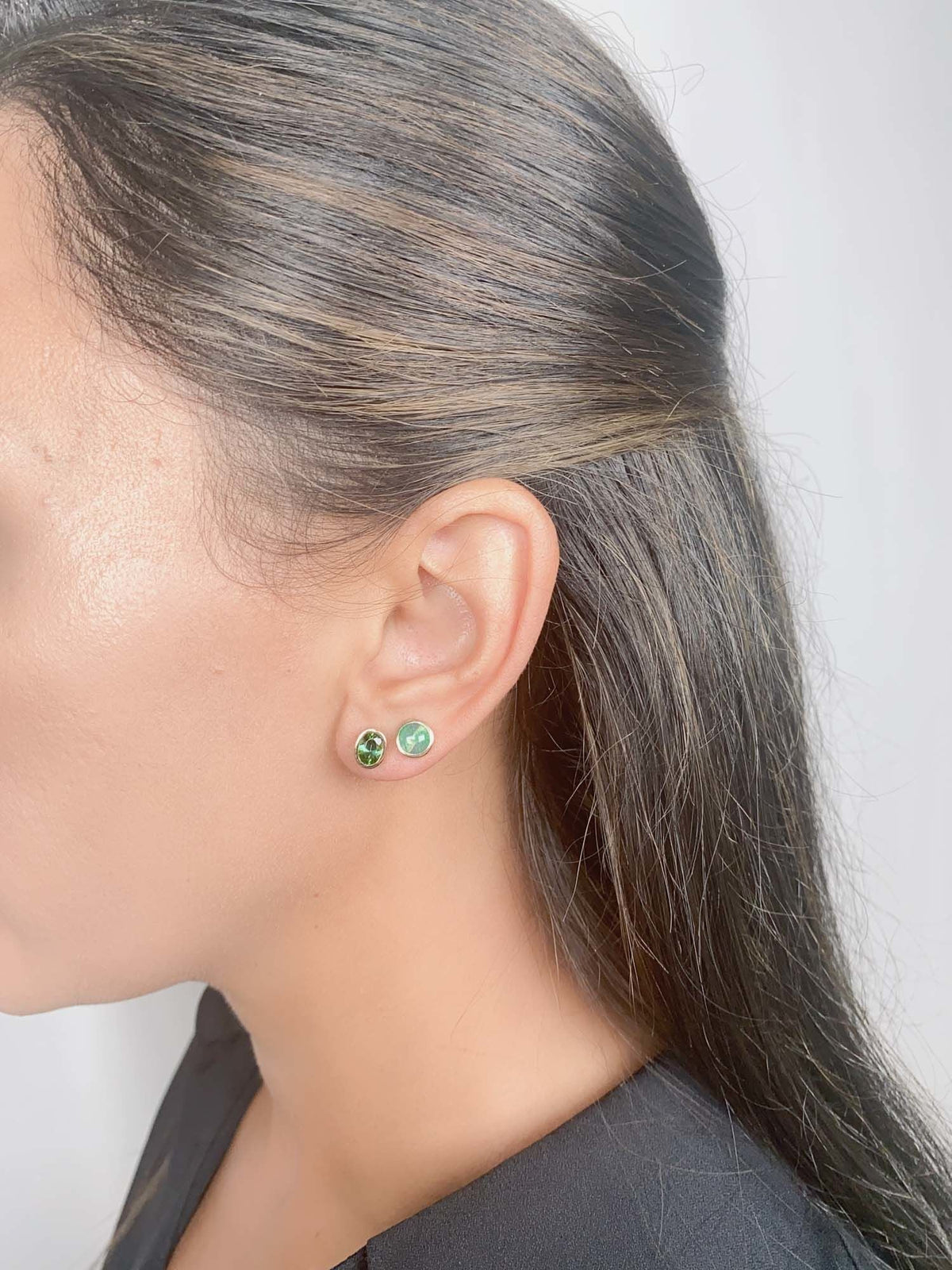 Natural Blue Zircon Bezel Set Ear Studs 14K Gold R3199 Aurora Designer