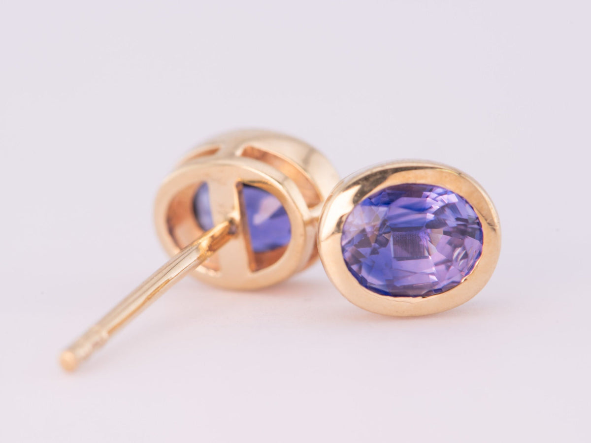 Purple Bi-Color Sapphire Bezel Set Ear Studs 14K Gold R3201 Aurora Designer