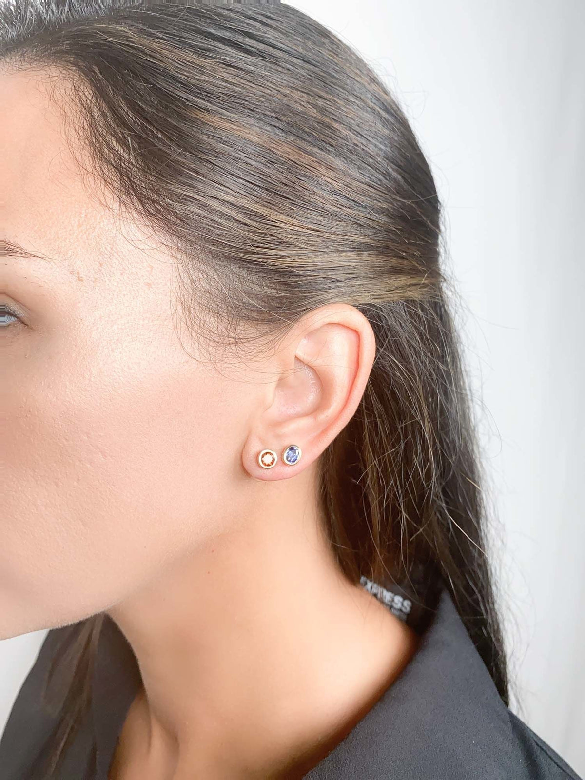 Purple Bi-Color Sapphire Bezel Set Ear Studs 14K Gold R3201 Aurora Designer