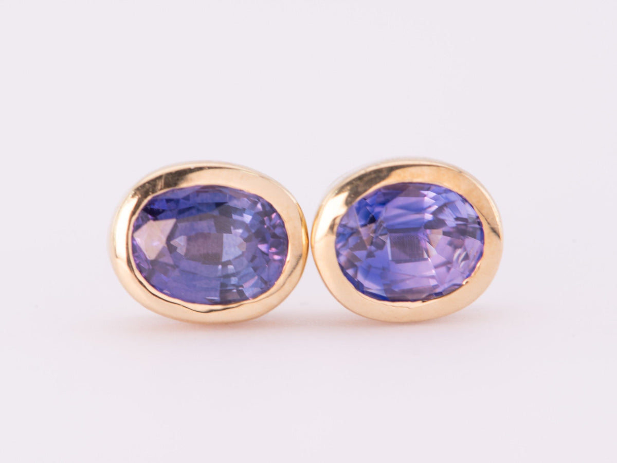 Purple Bi-Color Sapphire Bezel Set Ear Studs 14K Gold R3201 Aurora Designer