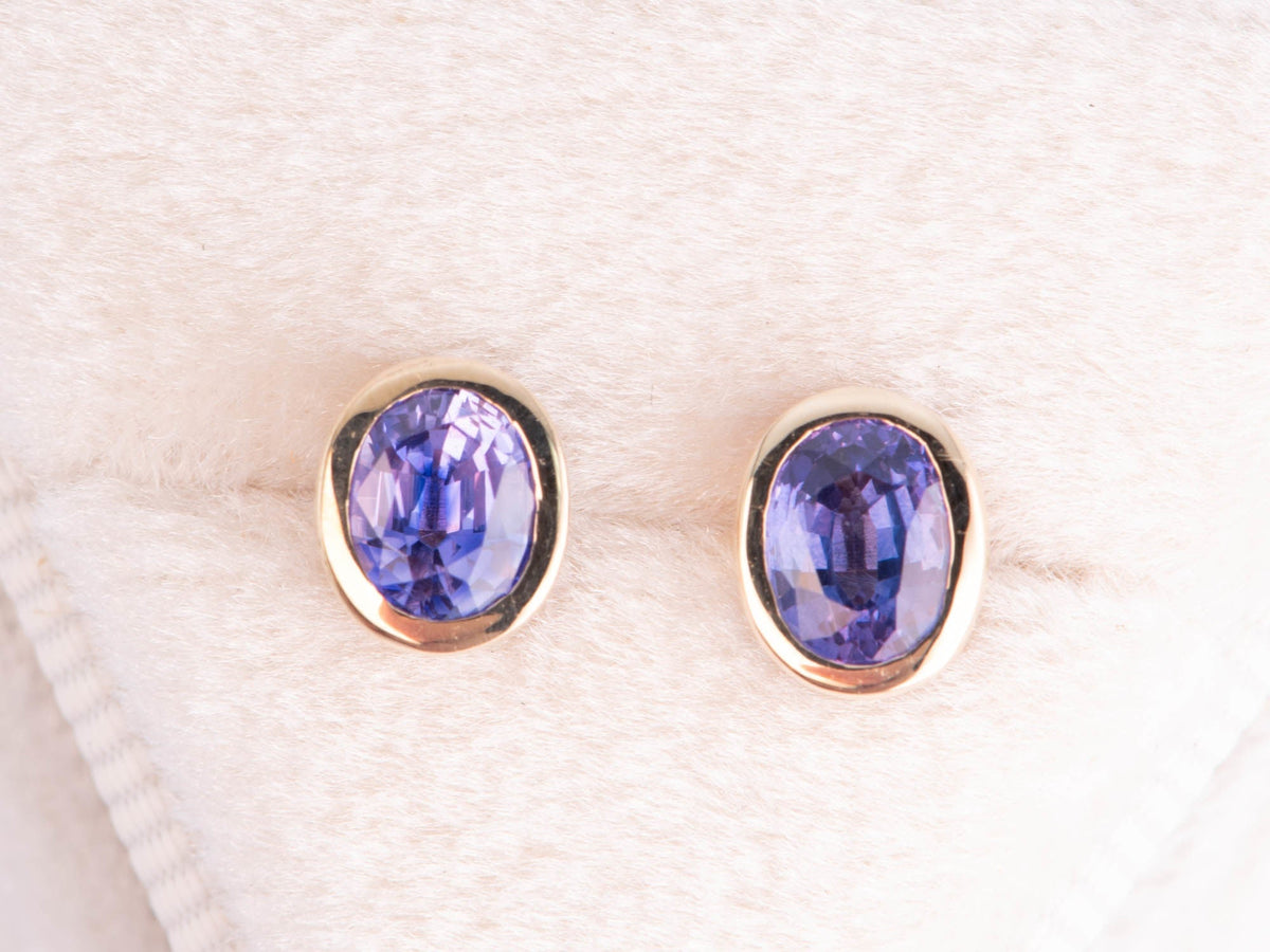 Purple Bi-Color Sapphire Bezel Set Ear Studs 14K Gold R3201 Aurora Designer