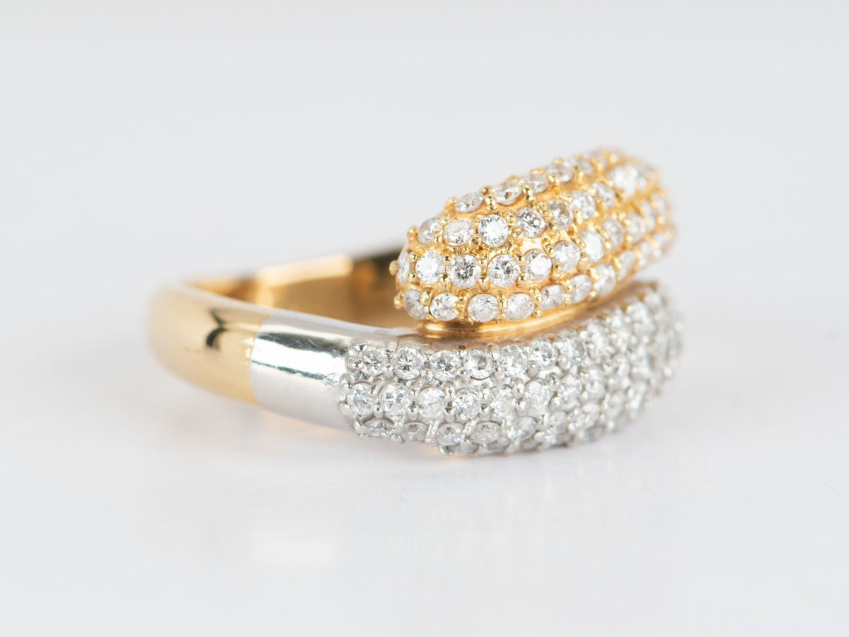 18K Gold &amp; PT950 Diamond Pave Double Head Snake Ring 8.7g 1ct Diamond R6651 Aurora Designer