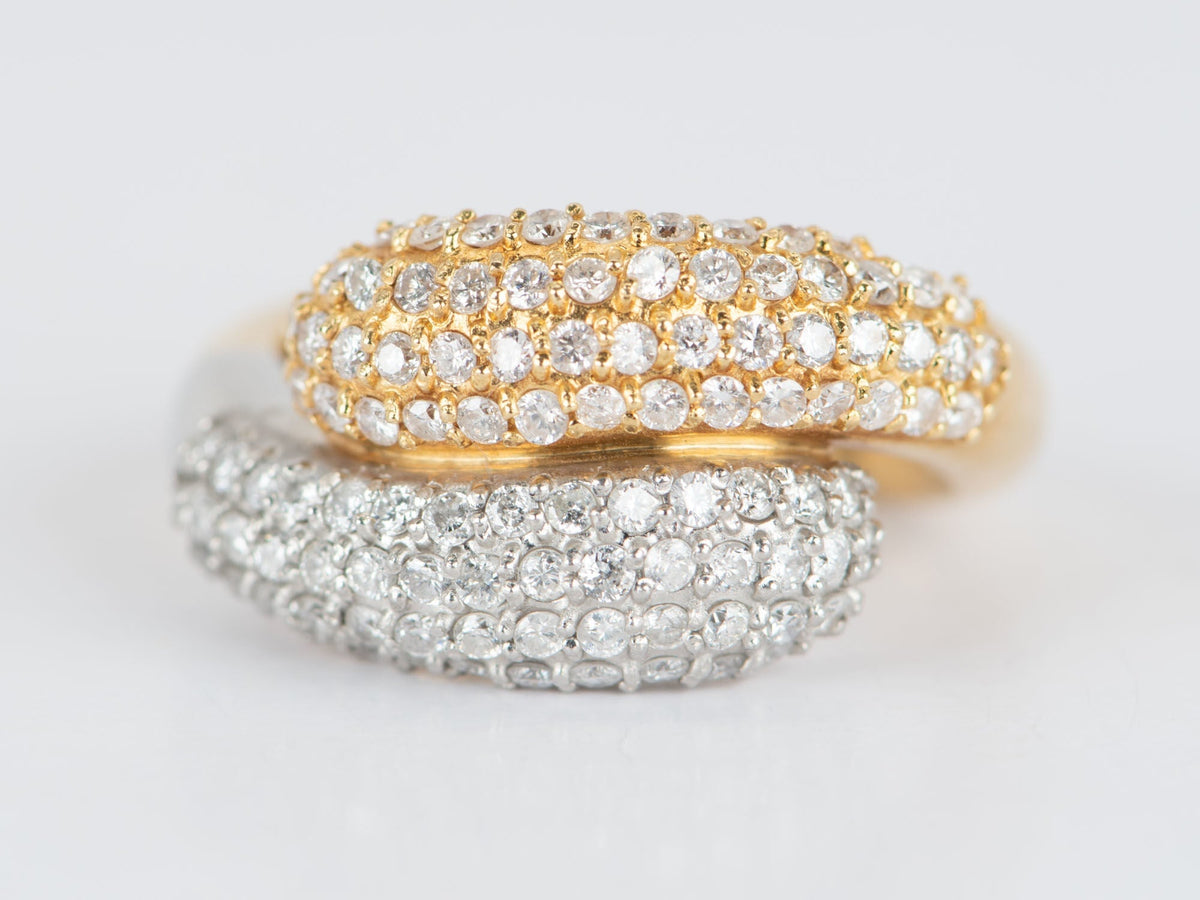 18K Gold &amp; PT950 Diamond Pave Double Head Snake Ring 8.7g 1ct Diamond R6651 Aurora Designer