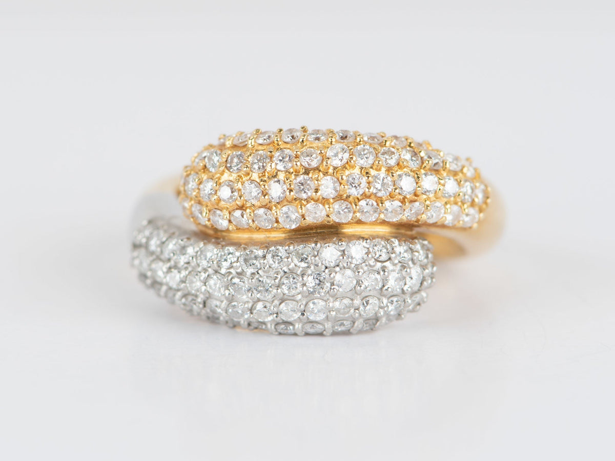 18K Gold &amp; PT950 Diamond Pave Double Head Snake Ring 8.7g 1ct Diamond R6651 Aurora Designer