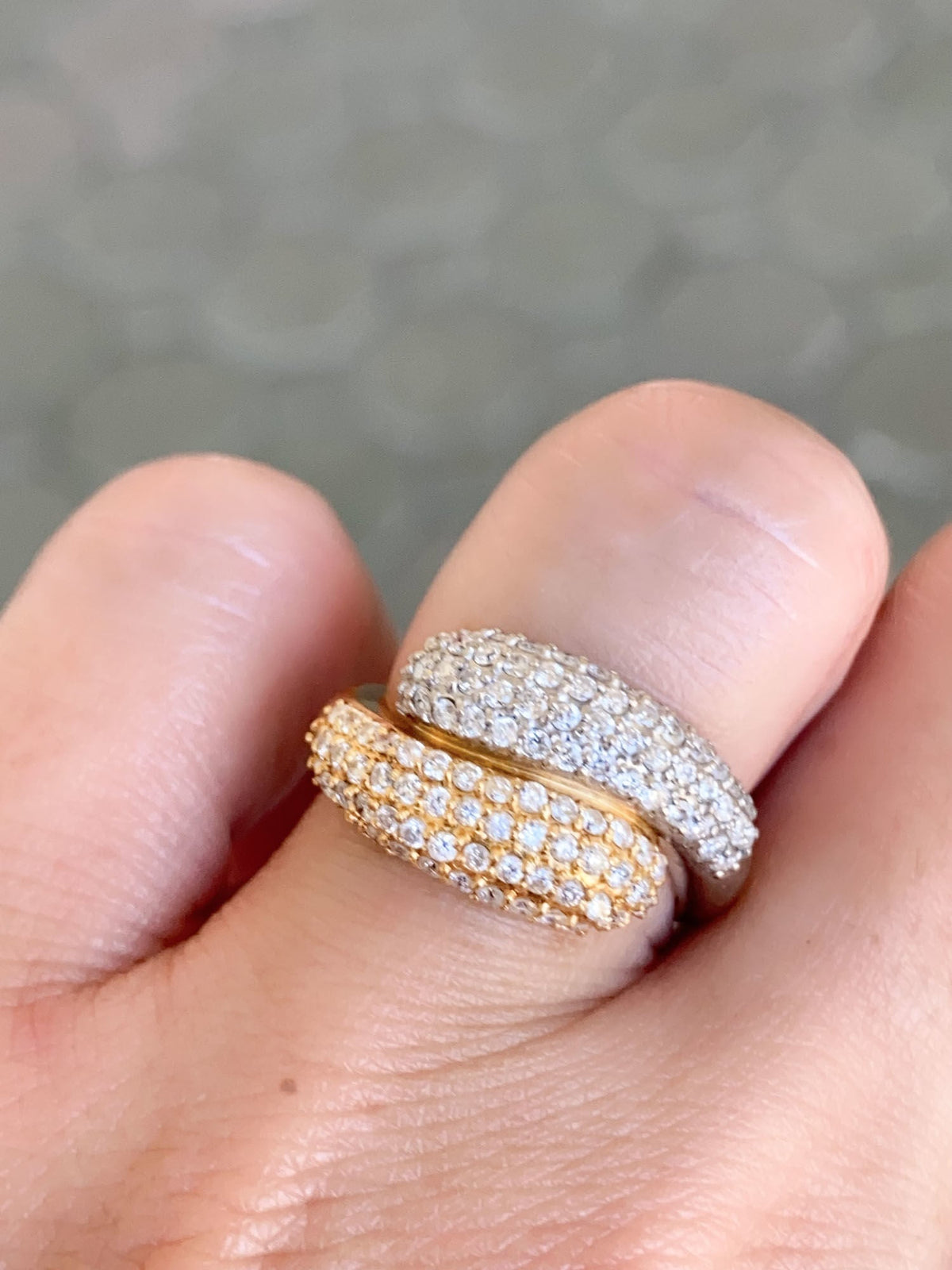 18K Gold &amp; PT950 Diamond Pave Double Head Snake Ring 8.7g 1ct Diamond R6651 Aurora Designer