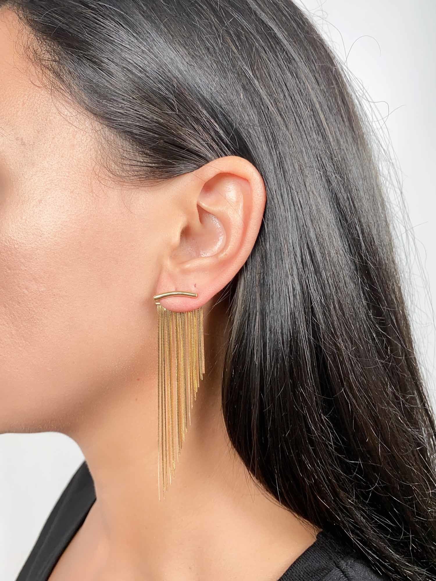 Gold fringe earrings deals