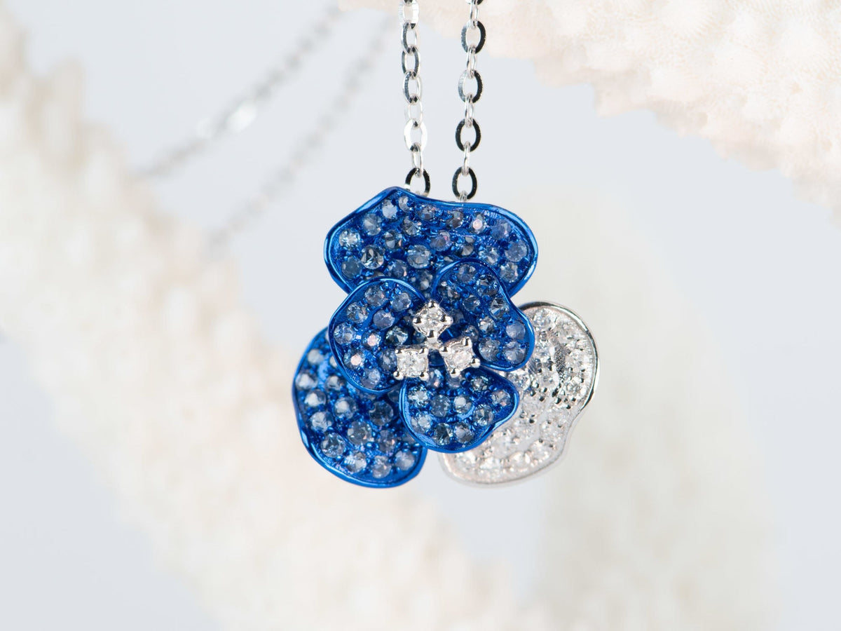 18K Gold Floral Pendant Diamond Pave Light Weight R4518 Aurora Designer