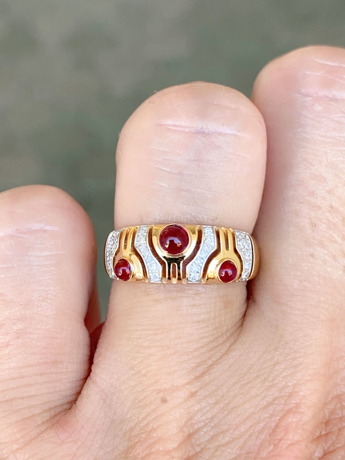 18K Gold Ruby and Diamond Wedding Band Light Weight R5072 Aurora Designer