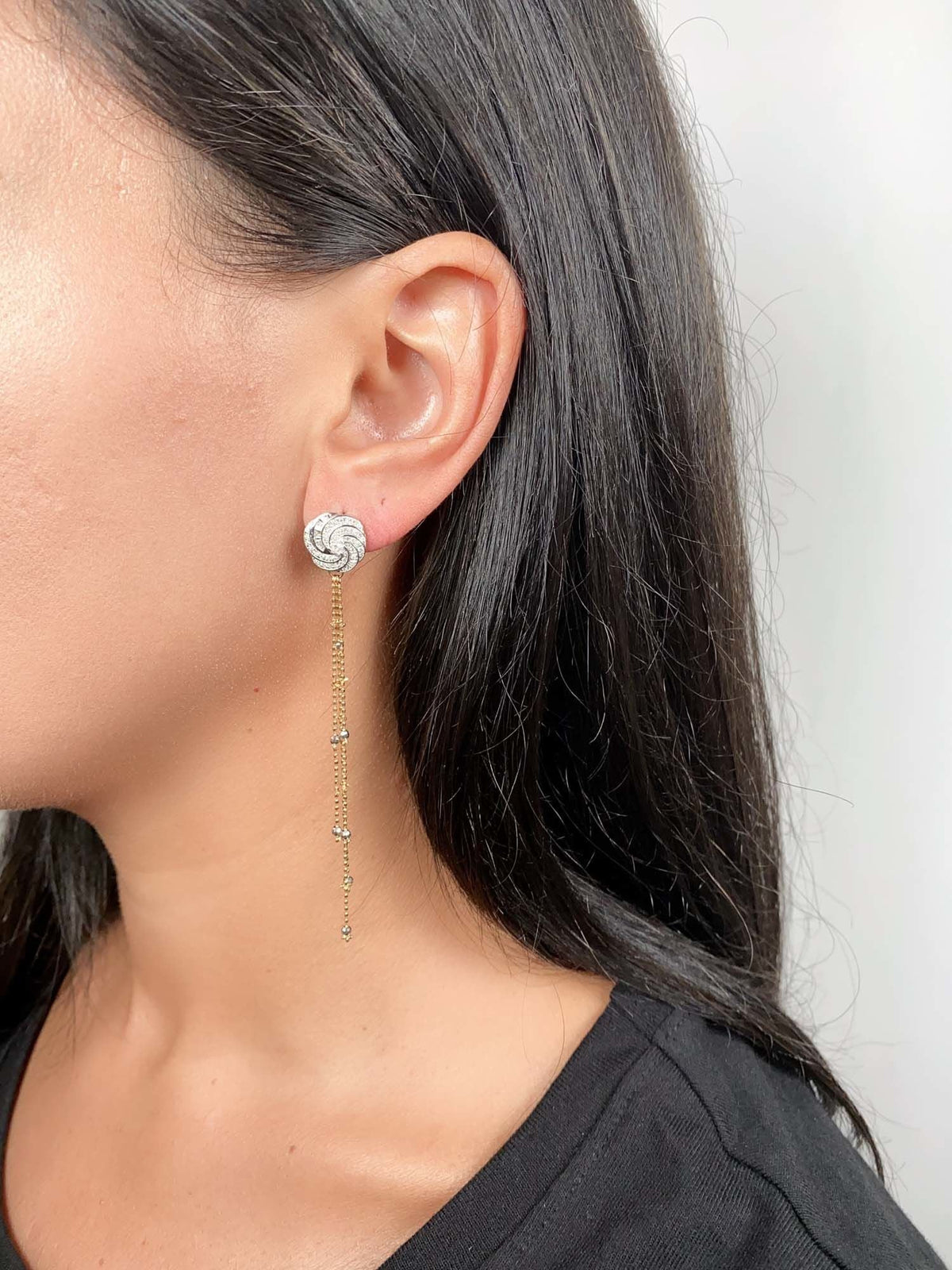 18K Gold Camellia Earrings with Diamond Studs Can Hang Dangles R3215 Aurora Designer