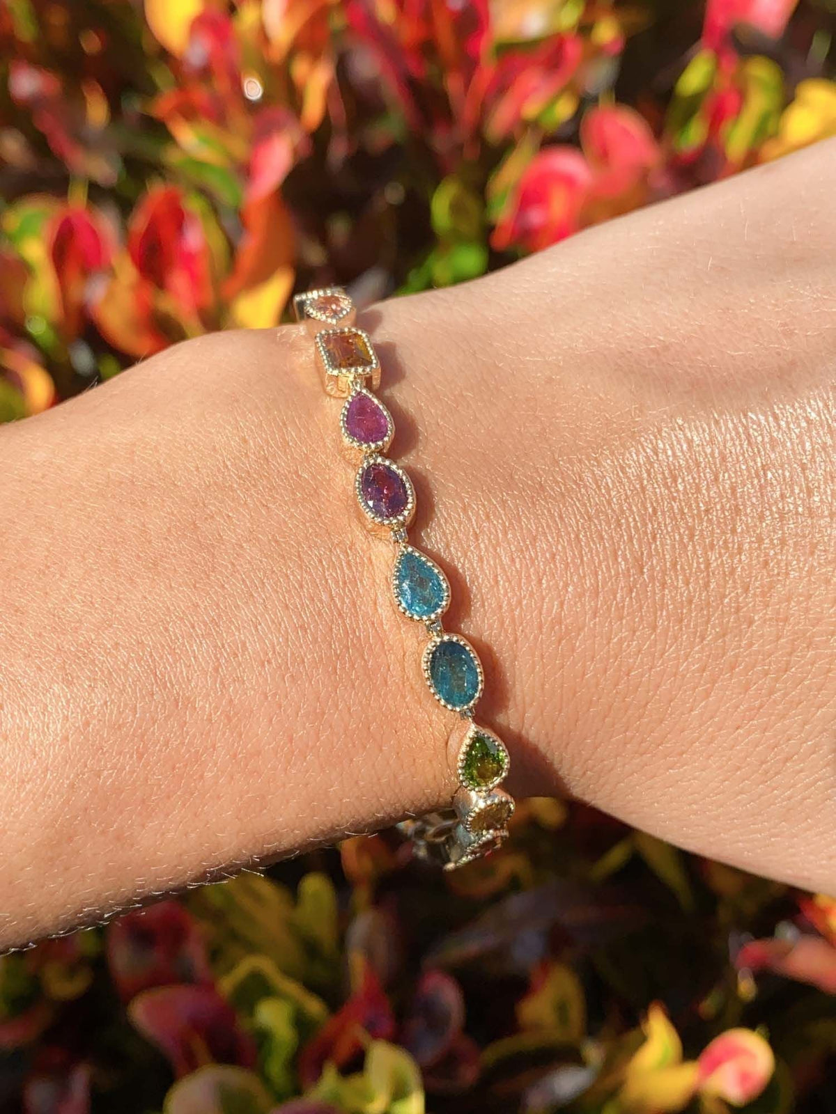 Rainbow Tourmaline Bracelet 14K Gold 7.5" R2087 Aurora Designer