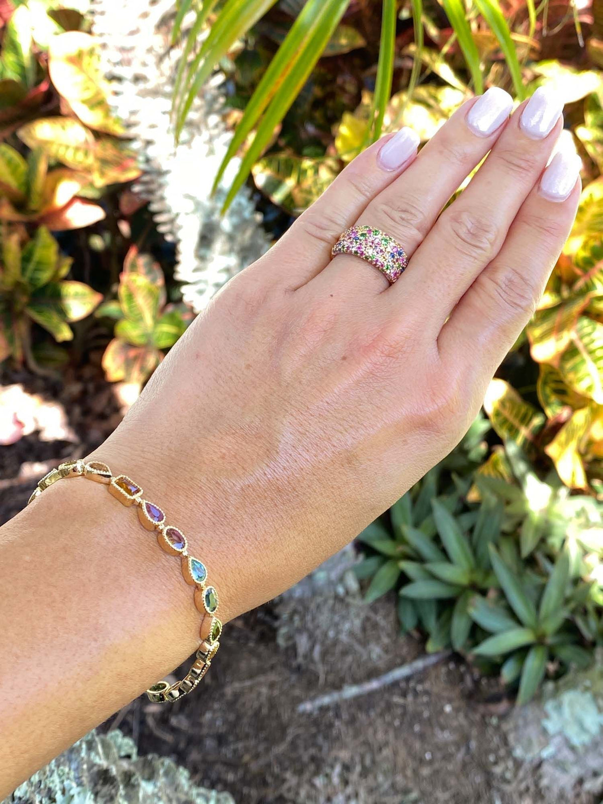 Rainbow Tourmaline Bracelet 14K Gold 7.5" R2087 Aurora Designer