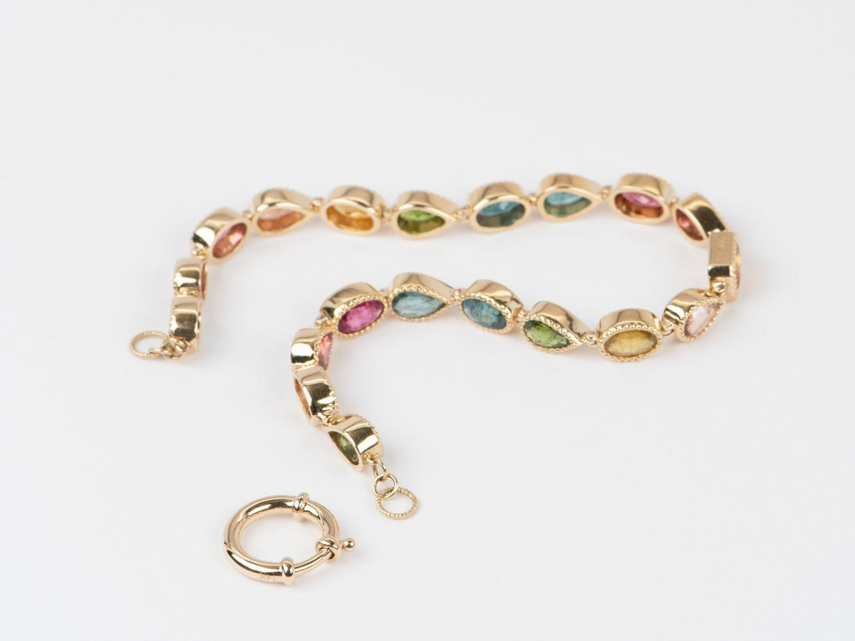 Rainbow Tourmaline Bracelet 14K Gold 7.5" R2087 Aurora Designer