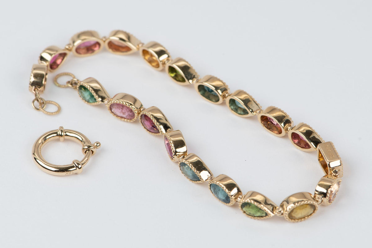 Rainbow Tourmaline Bracelet 14K Gold 7.5" R2087 Aurora Designer
