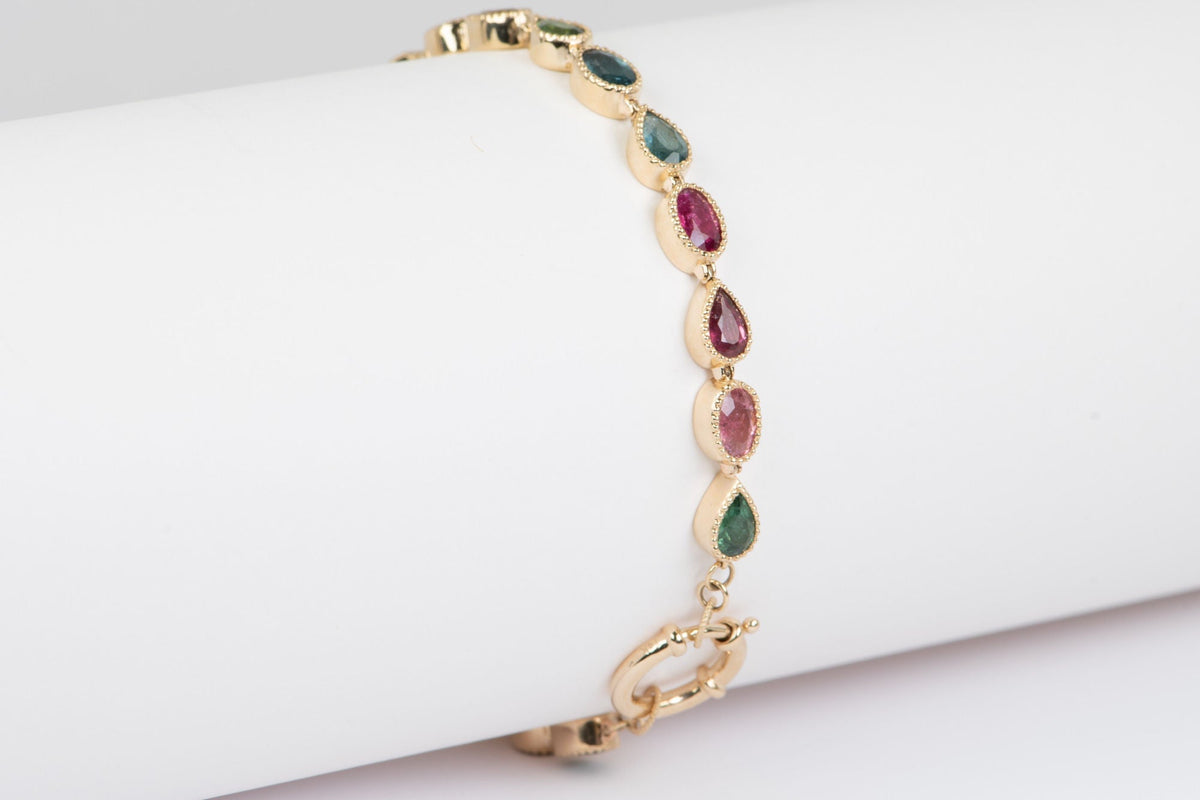 Rainbow Tourmaline Bracelet 14K Gold 7.5" R2087 Aurora Designer