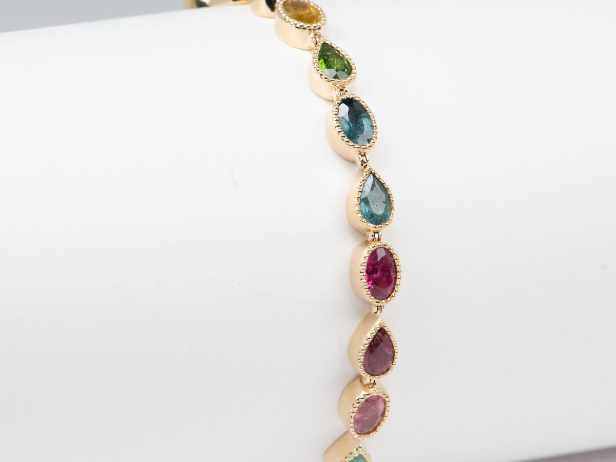 Rainbow Tourmaline Bracelet 14K Gold 7.5" R2087 Aurora Designer